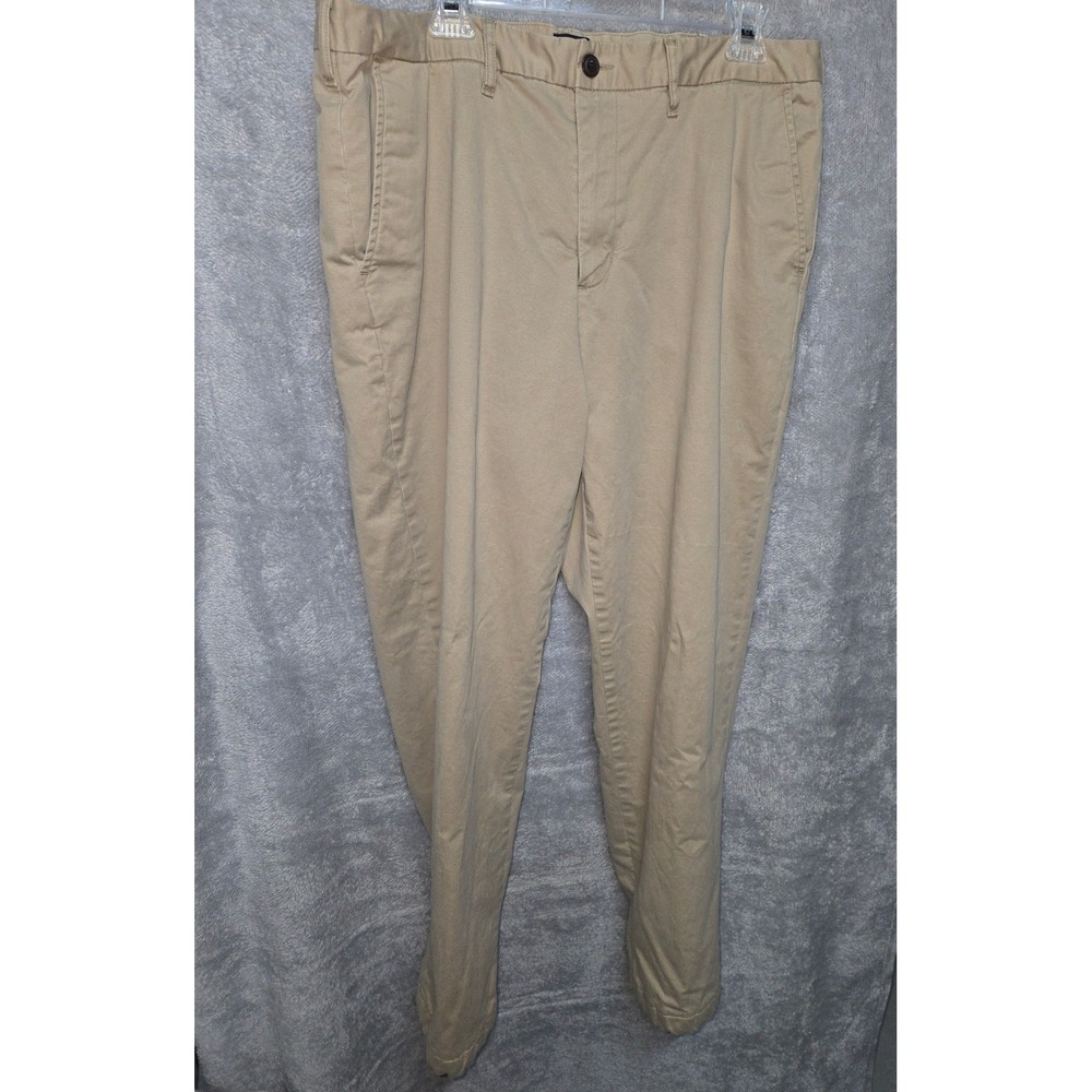 Lands End Mens 40 Flannel Lined Chino Pants Tan Khaki Plaid Traditional Fit